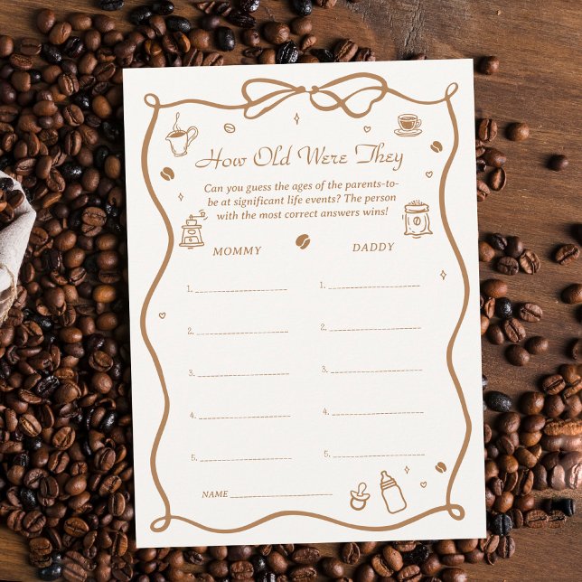 Cartão de Jogo de Chá de Bebê de Café Quantos Anos (Criador carregado)