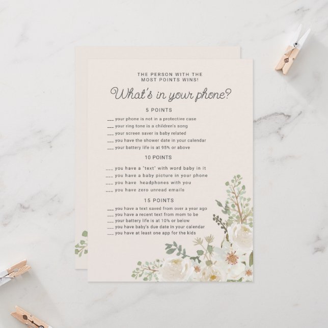 Cartão de Jogo de Chá de fraldas Floral de Ivory (Frente/Verso In Situ)