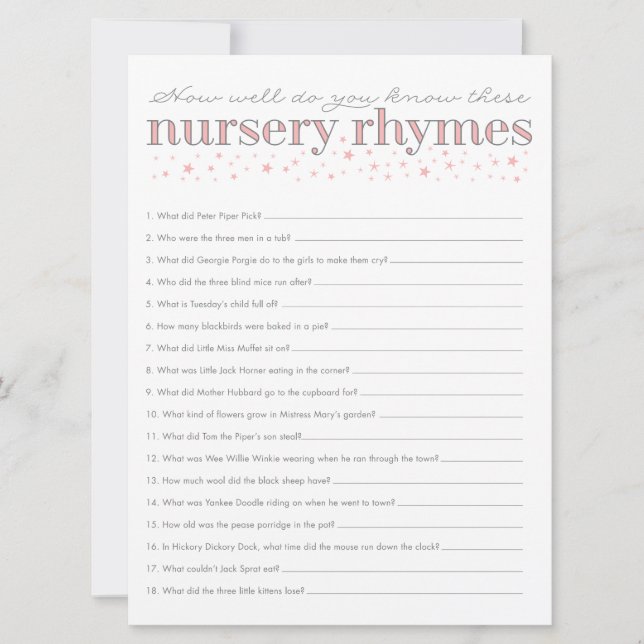 Cartão de Jogo de Chá de fraldas Rhyme Rhyme Game (Frente)