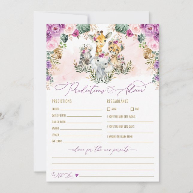 Cartão de Jogo de Chá de fraldas Safari de Previsõ (Frente)