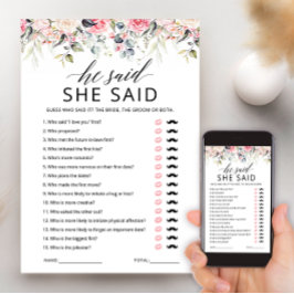Cartão de Jogo de Chá de Noiva Ele Disse Ela Disse