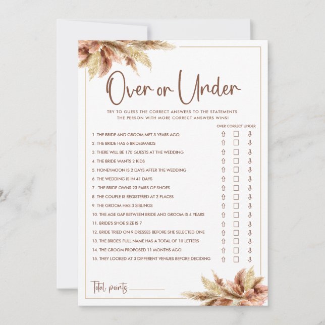 Cartão de Jogo de Chá de Noiva "Pampas Grass Over  (Frente)