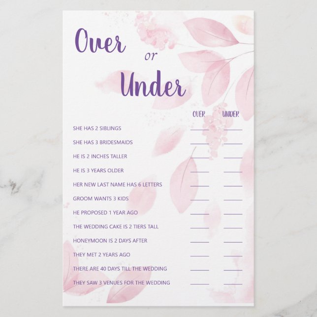 Cartão de jogo de Chá sobre ou abaixo do Casal (Frente)