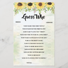Cartão de Jogo de Chuvada de Noiva de Girassóis Gu