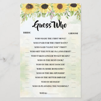 Cartão de Jogo de Chuvada de Noiva de Girassóis Gu