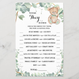 Cartão de Jogo de Chuveiro Would They Rather Bear 