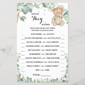 Cartão de Jogo de Chuveiro Would They Rather Bear 