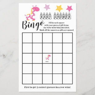 Cartão de Jogo de Girafa Rosa de Bingo chá de fr