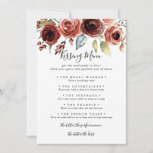 Cartão de Jogo de Menu de Beijo de Casamento Elega
