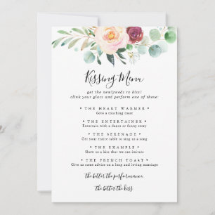 Cartão de Jogo de Menu de Beijo de Casamento Flora