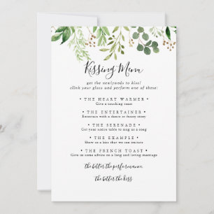 Cartão de Jogo de Menu de Beijo de Casamento Simpl