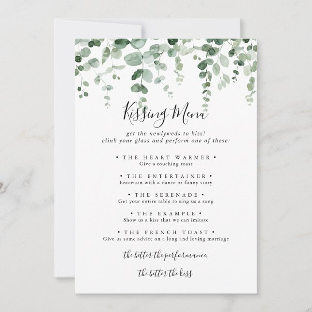 Cartão de Jogo de Menu de Casamento Eucalyptus (Frente)