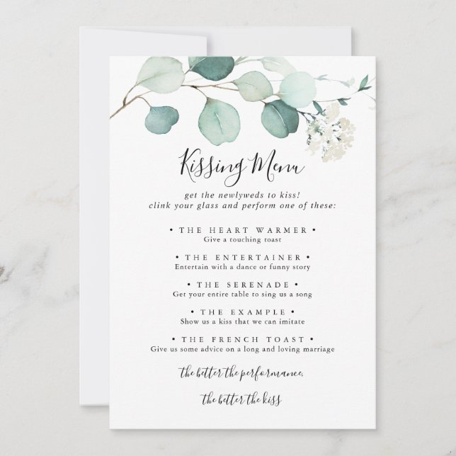 Cartão de Jogo de Menu de Casamento Eucalyptus Sum (Frente)