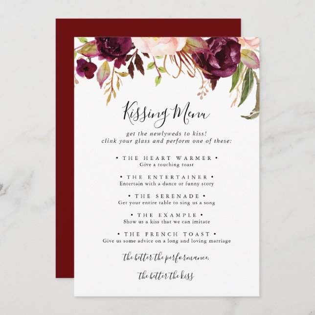 Cartão de Jogo de Menu Floral Rustic Boho (Frente/Verso)