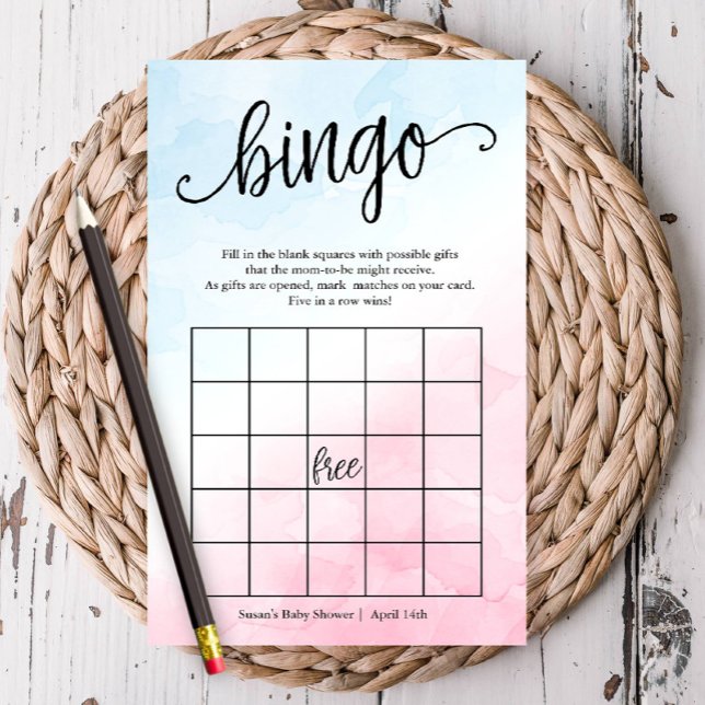 Cartão de Jogo de Papel Azul/Rosa Bingo chá de fra (Have some fun at your shower with this easy to play game of bingo!)