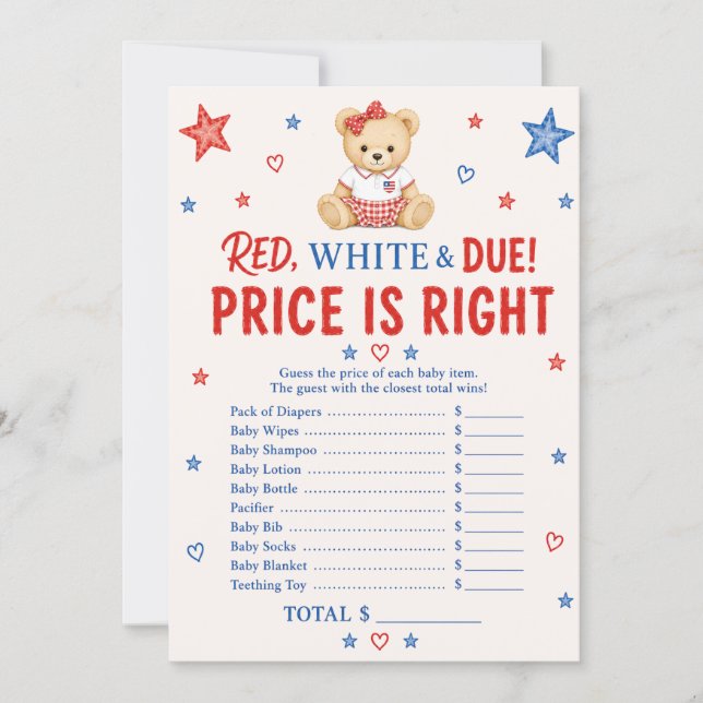 Cartão de Jogo de Preço Devido Vermelho Branco (Frente)