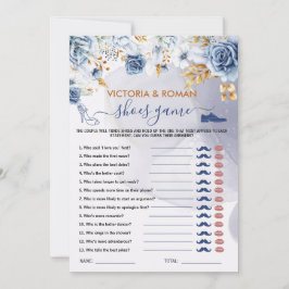 Cartão de Jogo de Sapatos Azul Elegante Floral Chá