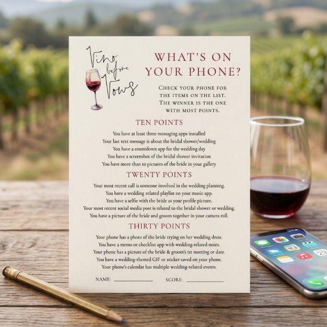 cartão de Jogo de Telefone Vino Before Vows para C (Criador carregado)