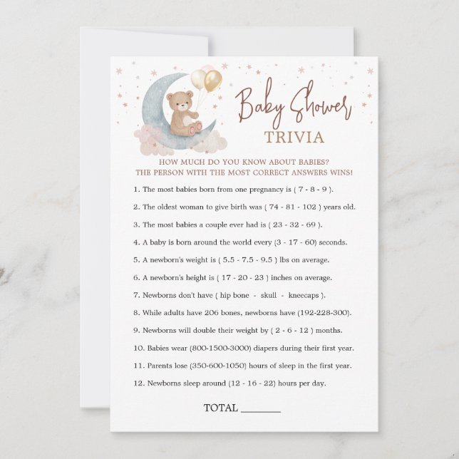 Cartão de Jogo de Trivia de Bebê Chuvinha de Bebê  (Frente)