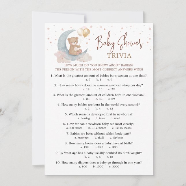 Cartão de Jogo de Trivia de Bebê para Chá de Bebê  (Frente)