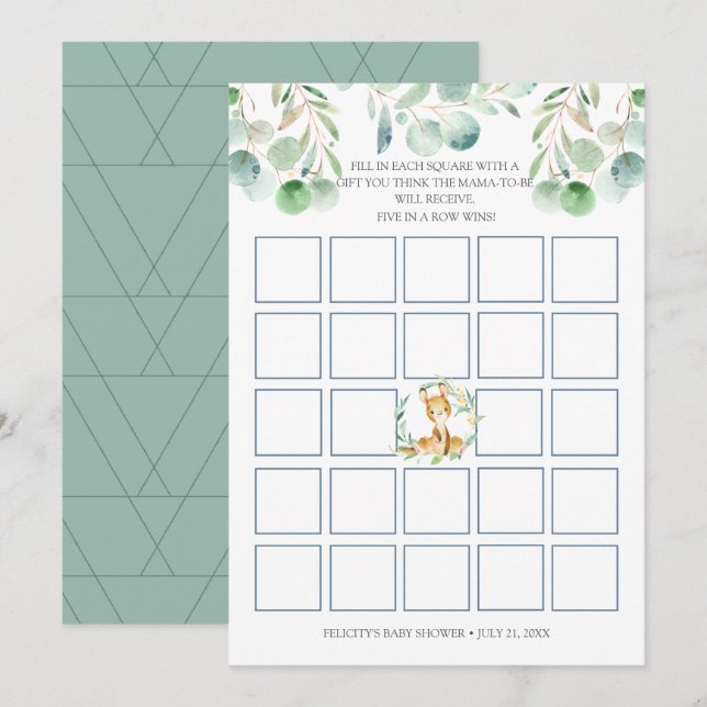 Cartão de Jogo do Chá de fraldas Bush Baby Kangaro (Frente/Verso)