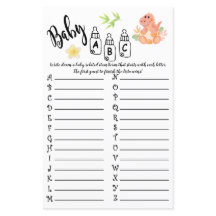 CARTÃO DE JOGO DO CHÁ DE FRALDAS DINOSAUR BABY ABC