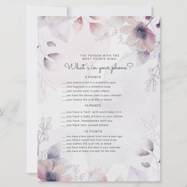 cartão de jogo do Chá de fraldas do foliag (Frente)