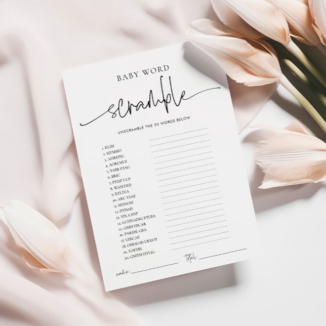 Cartão de Jogo do Chá de fraldas do Word Scramble  (Criador carregado)