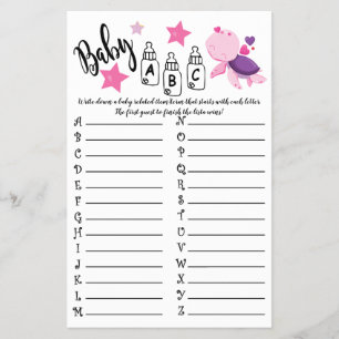 CARTÃO DE JOGO DO CHÁ DE FRALDAS TURTLE BABY ABC