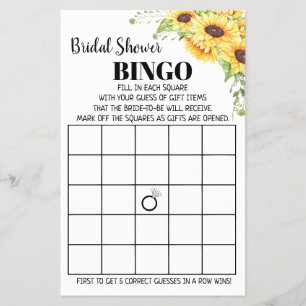 Cartão de jogo do chá de panela Bingo Sunflower