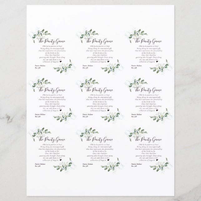 Cartão de Jogo do Chá de panela Eucalyptus (Frente)