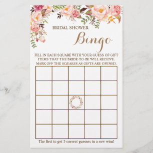 Cartão de Jogo Floral Rosa chá de panela Bingo