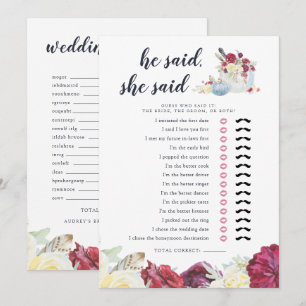 Cartão de jogo frente e verso do chá de panela d