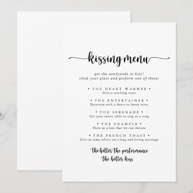 Cartão de Jogo Menu de Casamento de Caligrafia (Frente/Verso)