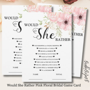 Cartão de Jogo Nupcial Floral Rosa 'Ela Preferiria