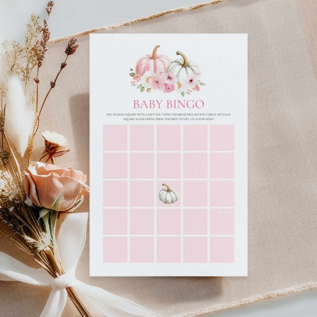 Cartão de Jogo para Bebê-Bebê Rosa Pumpkin (Fall Girl Baby Bingo Card)