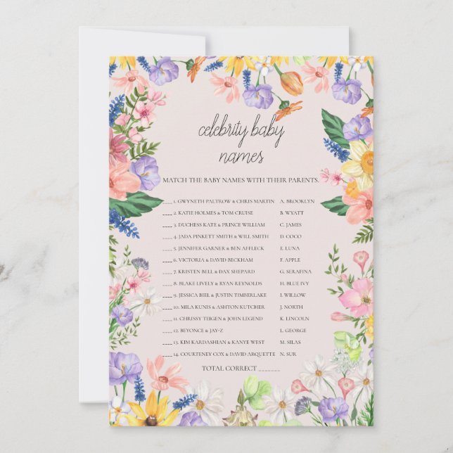 Cartão de Jogo para Nomes de Bebês de Celebração d (Frente)