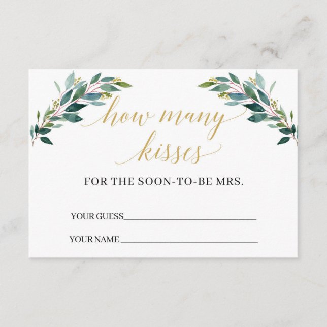 Cartão de jogo Quantos beijos com eucalipto verde (Frente)