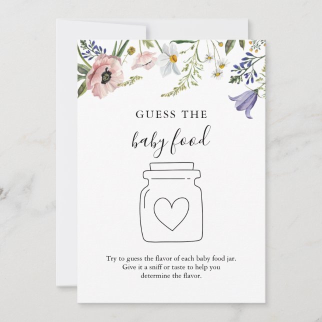 Cartão de Jogo Wildflower Adivinhe a Comida de Beb (Frente)