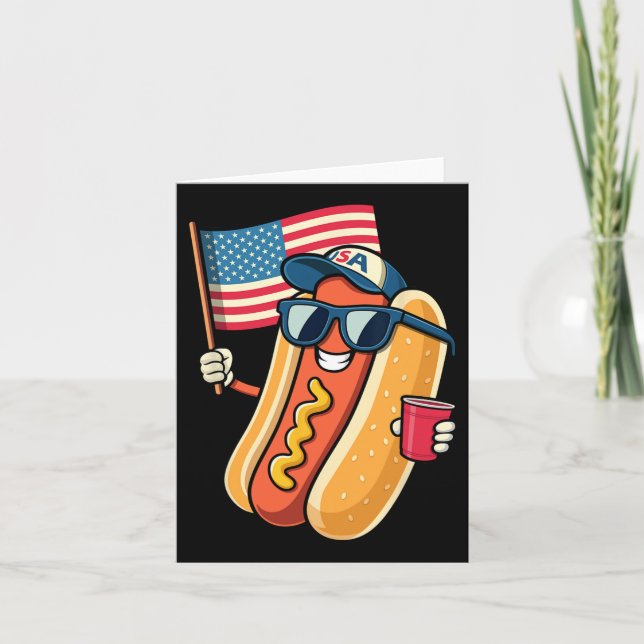 Cartão De Julho Hotdog Engraçado Quarto De Julho Patrióti (Frente)