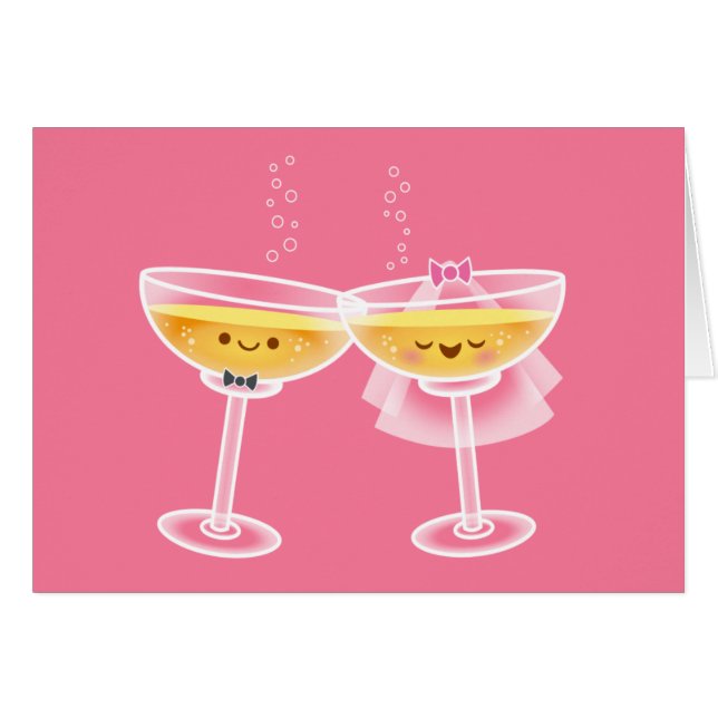 Cartão de Kawaii Champagne (Frente Horizontal)