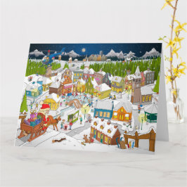 Cartão De kerstman arriveert in het dorp