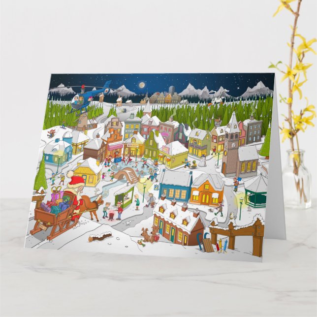 Cartão De kerstman arriveert in het dorp  (Flor Amarela)