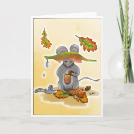 Cartão DE Klappkarte Herbst Maus mit Blätter