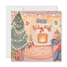 Cartão de lareira de Natal com aquarela