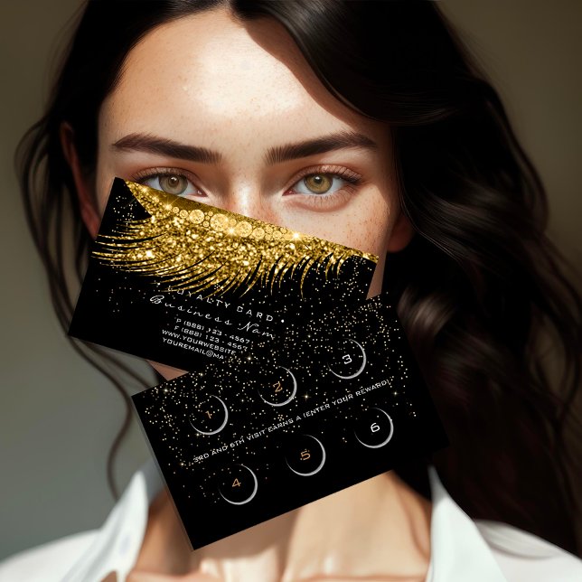 Cartão de Lealdade 6 Beauty Salon Lux Lash Dourado (Loyalty Card 6 Beauty Salon Lux Lash Gold Confetti)