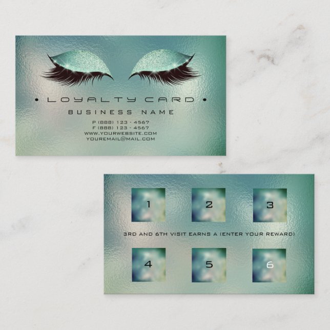 Cartão de Lealdade 6 Belty Salon Makeup Glass Aqua (Frente/Verso)