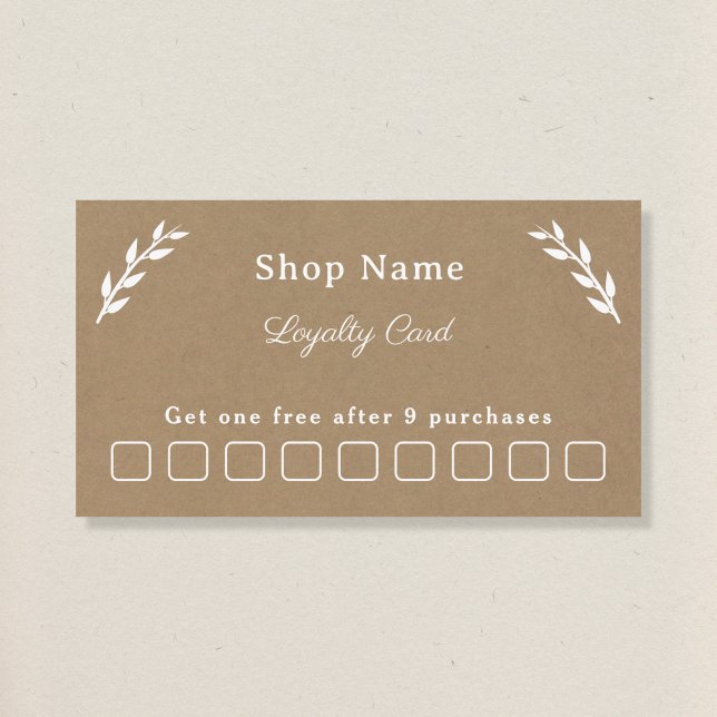 Cartão de Lealdade branco, Kraft e russo (White, Kraft & Rustic Loyalty Card)