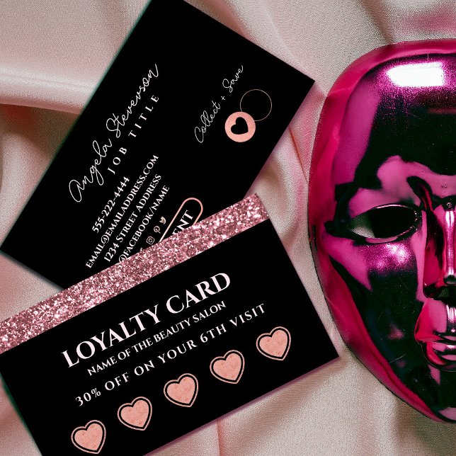 Cartão de Lealdade do Salão de Bela Glitter Dourad (Rose Gold Glitter Beauty Salon Loyalty Card #zazzlemade #loyaltycard #rosegold #makeupartist)