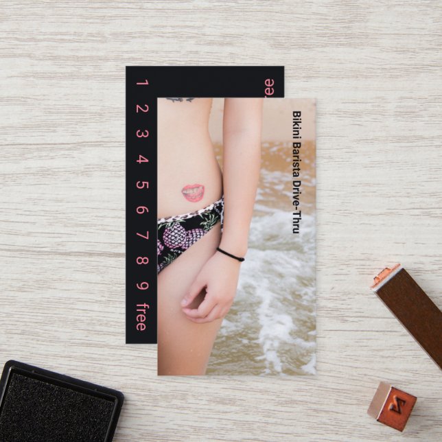 Cartão de Lealdade Drive-Thru Do Café Bikini Sorri (Frente/Verso In Situ)